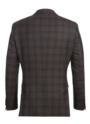 English Laundry Brown Tonal Plaid Slim Fit Peak Lapel 2-Button Wool Suit