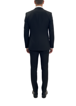 Centrion Mens Textured Black Classic Fit Wool Cashmere 2 Button Suit - The Suit Depot