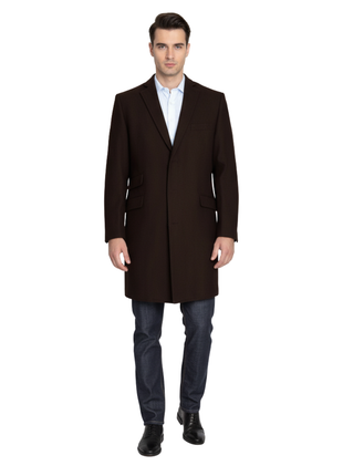 Men's Wool Cashmere Single Breasted Chocolate Brown 3/4 Length Car Coat Top Coat