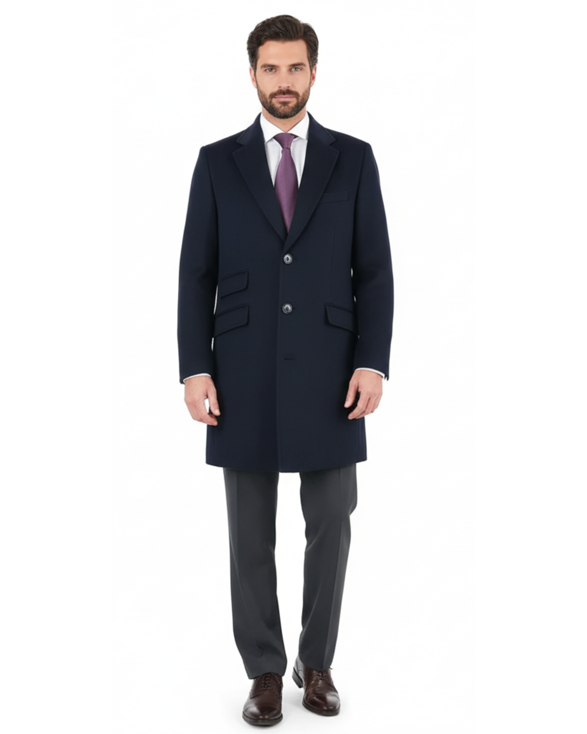 Men's Wool Cashmere Single Breasted Blue 3/4 Length Car Coat Top Coat, 66L Men's Wool Cashmere Single Breasted Blue 3/4 Length Car Coat Top Coat, 66L