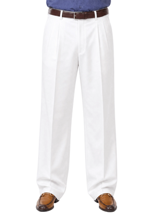 Mazara Mens Solid White Wide Leg Pleated Wool Dress Pants