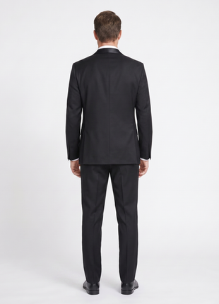 Corneliani Mens Solid Black Fully-Canvassed Shawl Lapel Slim Fit 3-Piece Wool Tuxedo - 38R
