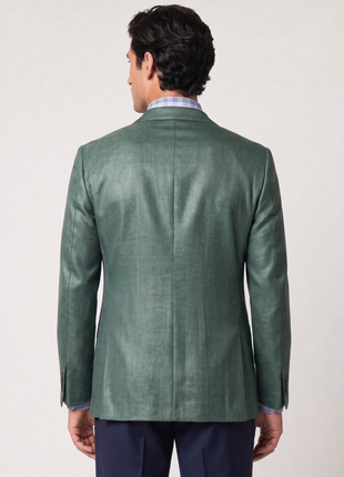 Giorgio Armani Steel Green Basketweave Silk Cashmere Classic Fit 1-Button Sport Coat 46R