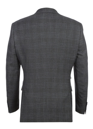 English Laundry Mens Navy & Brown Windowpane Slim Fit Peak Lapel 2 Button Stretch Suit