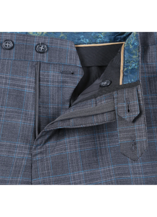 English Laundry Charcoal Gray Plaid Slim Fit Peak Lapel Wool Blend Stretch 2 Button Suit