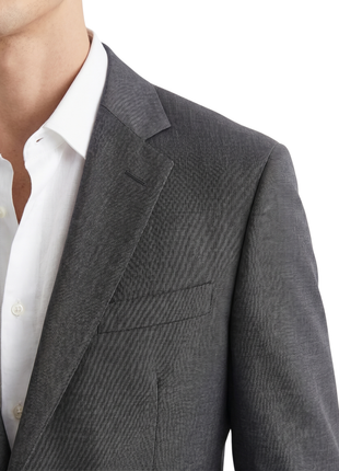 Hugo Boss Mens Charcoal Textured Notch Lapel Slim Fit 2-Button Wool Suit - 38R