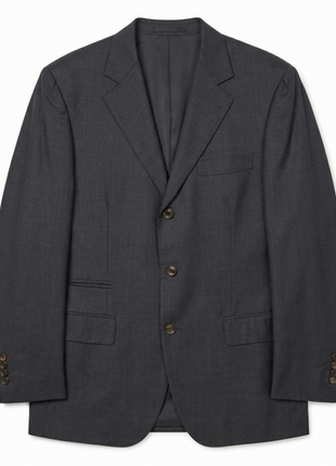 Brunello Cucinelli Mens Charcoal Textured Fully-Canvassed Notch Lapel Slim Fit 3-Button Wool Suit with Ticket Pocket  - 44L