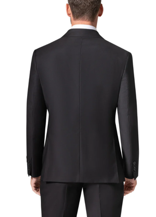 Berragamo Elegant Solid Black Modern Fit Peak Lapels Double Breasted Wool Suit