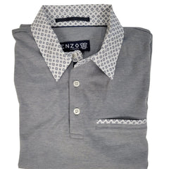 Enzo Liberti Mens Solid Gray 100% Cotton Short Sleeve Polo Shirt - The Suit Depot