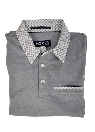 Enzo Liberti Mens Solid Gray 100% Cotton Short Sleeve Polo Shirt - The Suit Depot