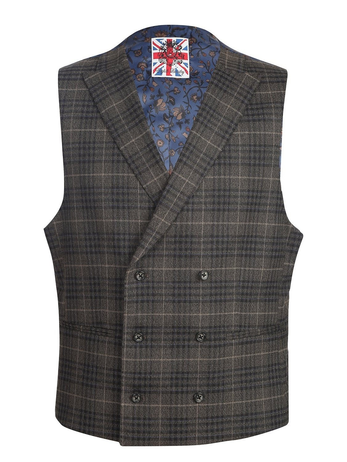 English Laundry Men&#39;s 3-Piece Slim Fit Check Peak Lapel Suit