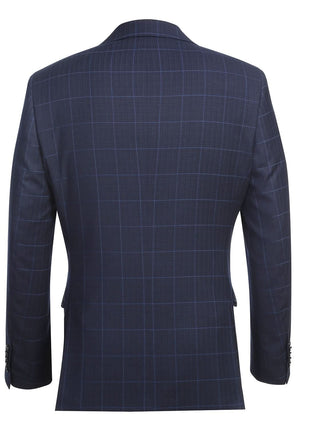 English Laundry Navy Windowpane Slim Fit Notch Lapel 2 Button Stretch Suit