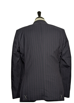 Hugo Boss Navy Blue and Purple Pinstriped Notch Lapels Wool 2-Button Suit 40R