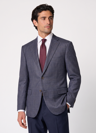 Canali 1934 Dark Plum and Sandy Glen Plaid Modern Fit Wool 2-Button Sport Coat 46R