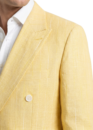 Canuti Yellow Modern Fit Peak Lapel Linen-Cotton Double Breasted Sport Coat