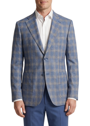 Bellucci Blue Windowpane Tailored Fit Potch Pockets Stretch 2-Button Sport Coat