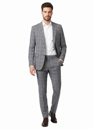 Men's Two Piece Slim Fit Stretch Windowpane Check Dress Suit - The Suit Depot