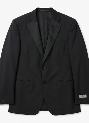 Canali Solid Black Modern Fit Canvassed Notch Lapel Wool-Mohair 2-Button Tuxedo 42R
