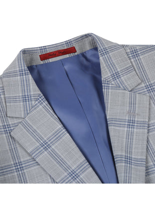 Men's Slim Fit Notch Lapels Light Gray Check Suits