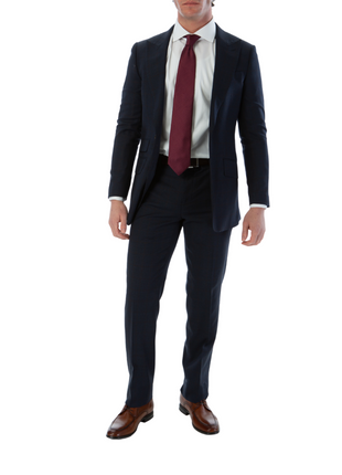 Sartoria Mazara Mens Slim Fit Navy Blue & Brown Check 100% Wool 2 Piece Suit