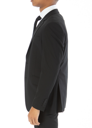Raphael Mens Solid Black Slim Fit Stretch 2 Button Blazer Sportcoat