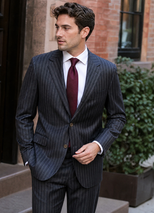 Sartoria Partenopea Mens Charcoal Chalk Stripe Notch Lapel Classic Fit 3-button Wool Suit - 44R