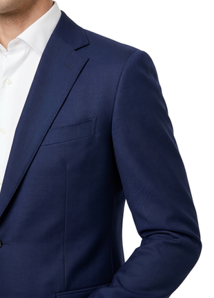 Arthur Black Solid Dark Blue Slim Fit Marzotto Gabardine Wool 2-Button Suit - The Suit Depot