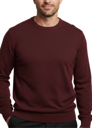 Proper Sport Mens Burgundy Regular Fit Crewneck Cotton Silk Knit Sweater - The Suit Depot