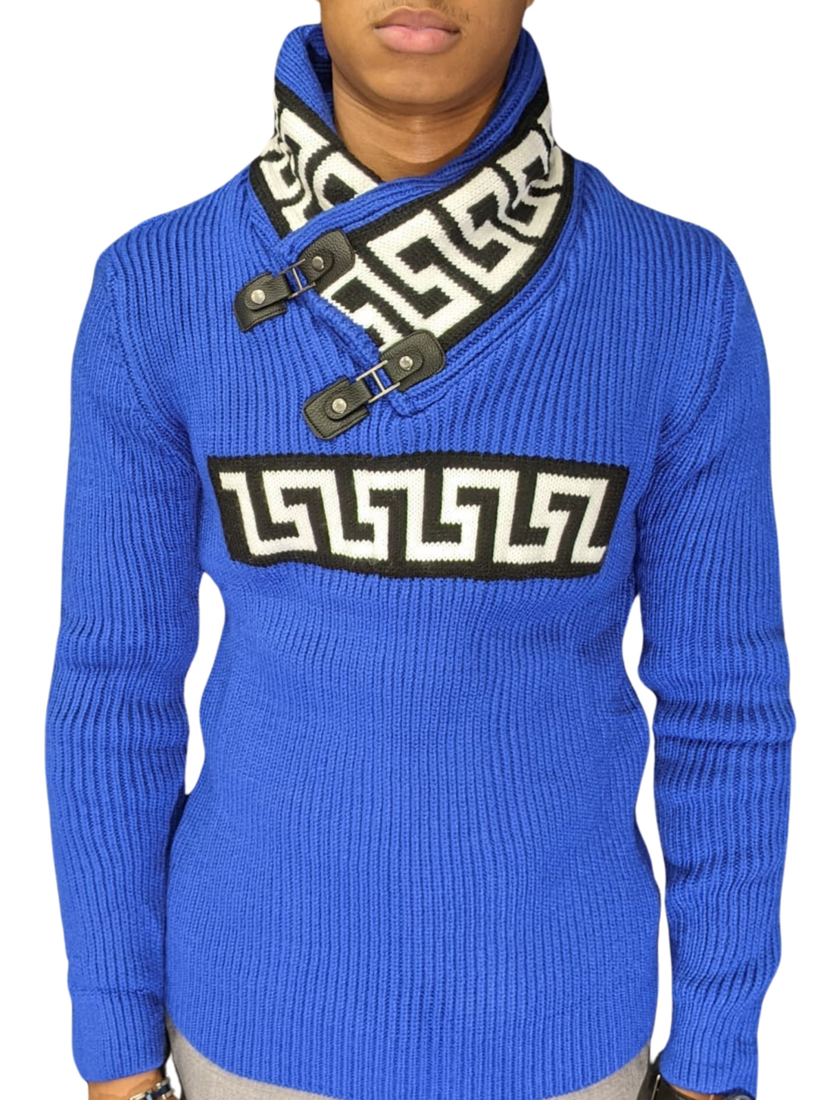 Young Republic Mens Royal Blue Shawl Neck Cotton Blend Sweater