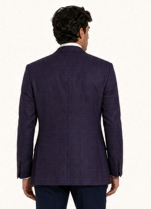 Canali 1934 Kei Plum & Navy Blue Glen Plaid Modern Fit Wool Notch Lapel 2 Button Sport Coat 40R