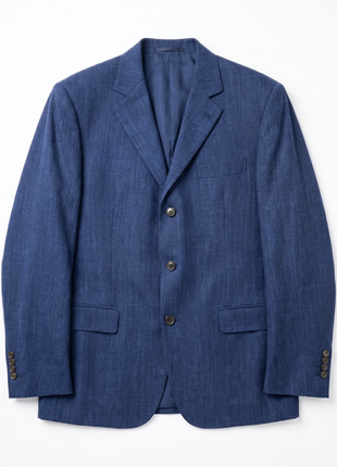 Brunello Cucinelli Mens Blue Heathered Textured Notch Lapel Slim Fit 3-Button Wool Blend Suit with Ticket Pocket  - 44L