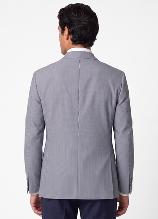 Canali Navy & white Vertical Stripe Cotton Silk Blend Portly Fit 2-Button Sport Coat 38R