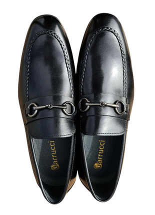 Carrucci Men’s Black Full-Grain Leather Buckle Loafers