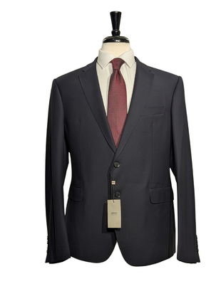 Armani Collezioni Solid Black Notch Lapel 2-Button Wool Suit - 48R