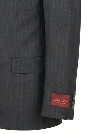 Mazara Mens Dark Gray with Navy Pinstripe Classic Fit Double Breasted Wool Suit