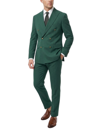 Vitali Solid Hunter Green Slim Fit Peak Lapel Double Breasted Suit