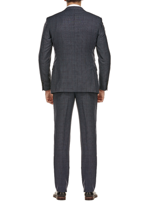 English Laundry Gray Tonal Plaid Slim Fit Peak Lapel Wool Blend 2 Button Suit
