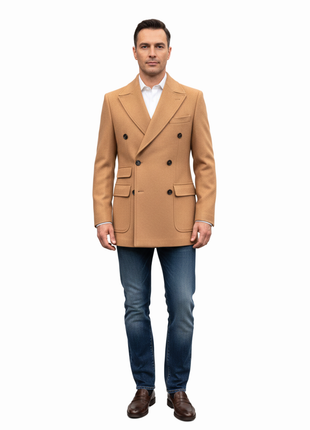 Canuti By Steven Land Mens Brown Solid 100% Wool Double Breasted Overcoat