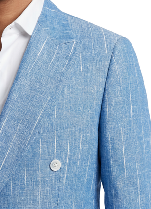 Canuti Blue Modern Fit Peak Lapel Linen-Cotton Double Breasted Sport Coat