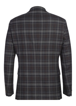 English Laundry Grey & Brown Windowpane Slim Fit Peak Lapel Two button Stretch Suit