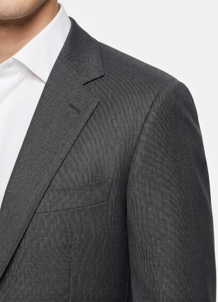 Brunello Cucinelli Mens Charcoal Textured Fully-Canvassed Notch Lapel Classic Fit 3-Button Wool Suit with Ticket Pocket  - 46L