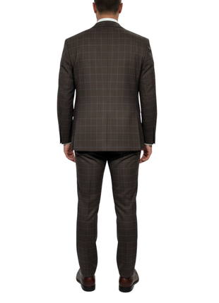 Canuti Brown Windowpane Modern Fit Peak Lapel 3 Piece Suit