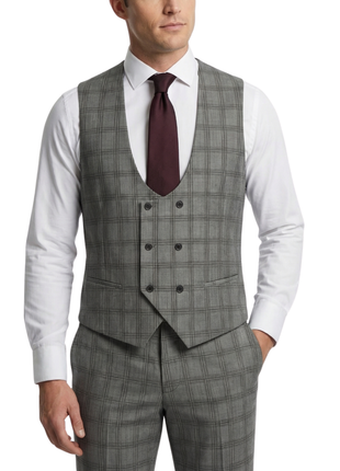 Mazara Mens Black & White Plaid Classic Fit Peak Lapels 3-Piece Wool Suit