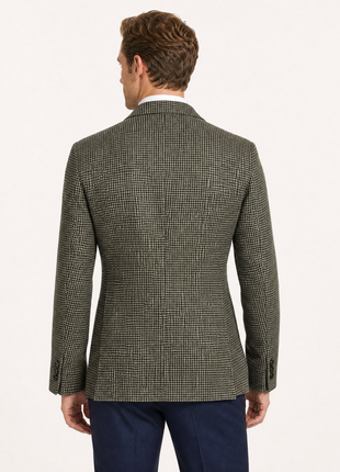 Porcaro Olive Green and Black Micro Check Classic Fit Cashmere 2-Button Sport Coat 38R