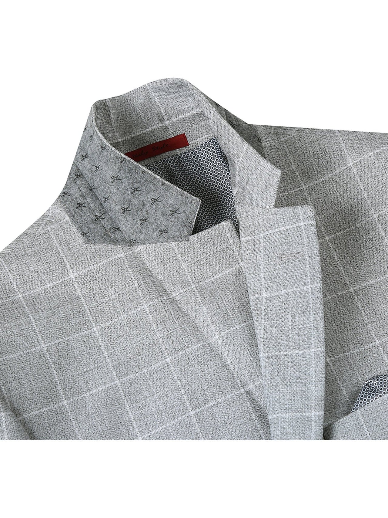 Blazer de cuadros gris claro con solapa de muesca y corte entallado para hombre