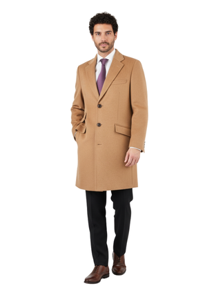 Men's Wool Cashmere Single Breasted 3/4 Length Car Coat Top Coat - The Suit Depot