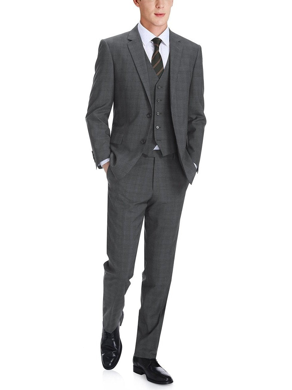 Men&#39;s 3-Piece Classic Fit Single Breasted Windowpane Suit