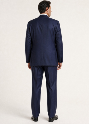 Hickey Freeman Navy Blue Stripe Notch Lapel Portly Fit 2-Button Wool Suit - 58R