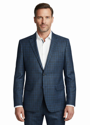 Men's Two Piece Classic Fit Windowpane Check Dress Suit - The Suit Depot