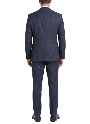 Raphael Mens Textured Blue Slim Fit Notch Lapel 2-Button Wool Suit
